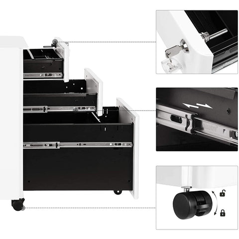 Rootz File Cabinet - Mobile File Cabinet - Office Cabinet - On Wheels - White