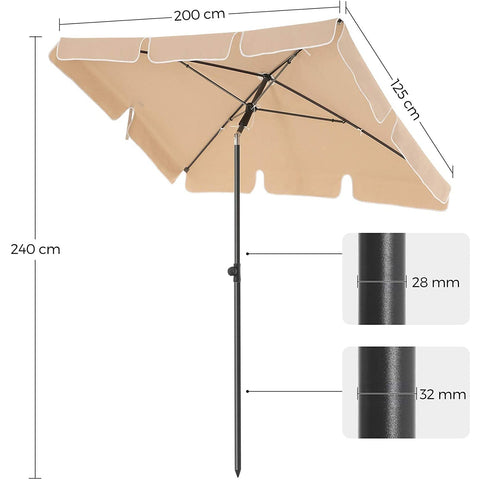 Rootz Parasol - Rectangular - Garden Parasol - Carry Bag - Tripod - Taupe - 2 x 1.5 m