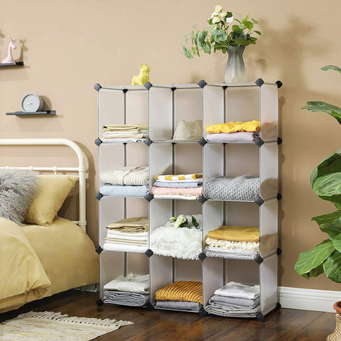 Rootz Storage Rack - Compartment Cabinet - Plastic - Shelf System - Adjustable - White - Transparent - 93 x 31 x 123 cm