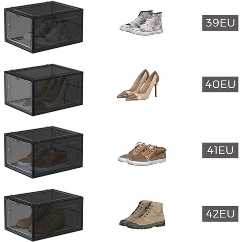 Rootz Set Of 12 Shoe Boxes - Shoe Storage - Shoes Organizer - Plastic - Transparent - Stackable - 27 x 34.5 x 19 cm - Shoes Up To Size 45