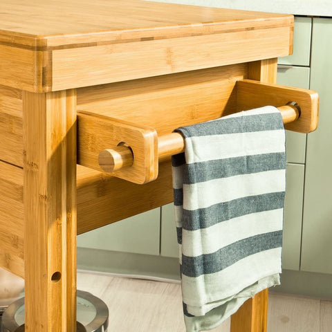 Rootz Bamboo Kitchen Trolley Cart - Storage Trolley Serving - Trolley with 2 Drawers and Shelves