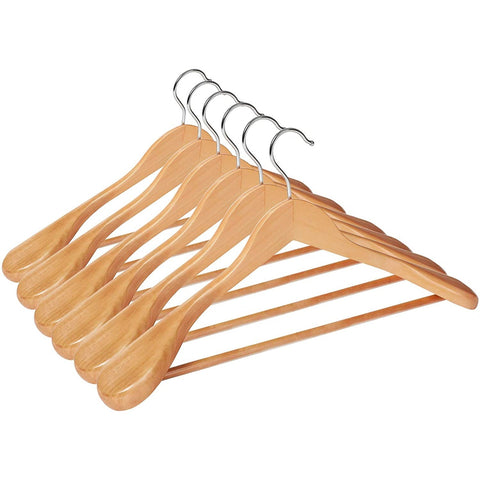 Rootz Pakhangers - Clothes Hangers - Set Of 6 - Solid Wood - Anti-Slip - Swivel Hook - Brown - 44 x 5.5 x 23 cm