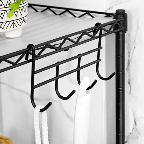 Rootz Bathroom rack - Storage rack - Shelving unit - 4/5 Levels - Steel - Black - Hooks - 30 x 30 x 123.5 cm
