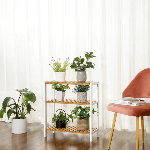 Rootz Shoe Rack - Shoe Shelf - Bamboo - Rack - 3 Levels - White - Beige - 60 x 26 x 66 cm