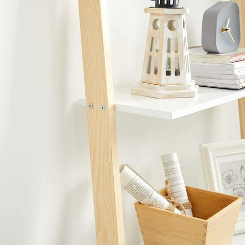 Rootz Ladder Cabinet - Bookcase - Ladder Shelf - 5 Levels - 60 x 35 x 171 cm - Solid Wood Frame - Matt White - Natural