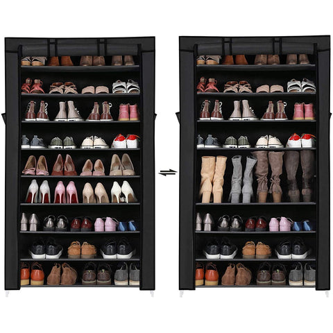 Rootz Shoe Rack - Shoe Cabinet - 10 Levels - Fabric - 40 Pairs of Shoes - Black - 88 x 28 x 160 cm