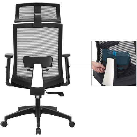 Rootz Office chair - Office chair - Ergonomic - 360° swivel chair - Lumbar support - Headrest - Adjustable - Tiltable - Black
