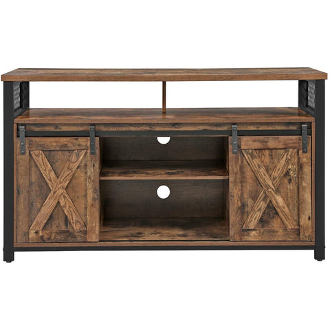 Rootz TV Furniture - TV Cabinet - 2 Sliding Doors - Up to 60 Inch - 135 x 40 x 76 cm - Adjustable Shelves - Industrial - Brown - Black