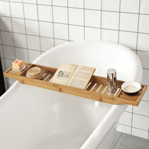 Rootz Bamboo Bathtub Rack - Caddy Tray Bathroom Shelf - Length 80cm