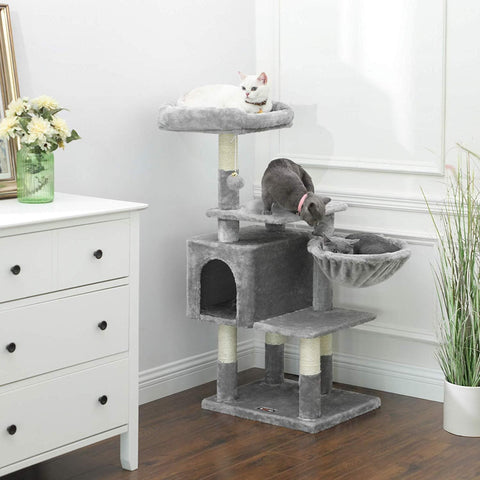 Rootz Multilevel Cat Tree - Cat Tower - Scratching Post - Climbing Tree for Cats - Light Gray - 50 x 40 x 110 cm