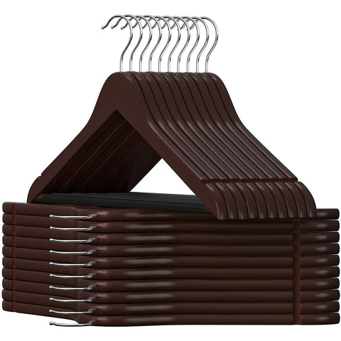 Rootz Maple Wooden Clothes Hangers - 20 Pieces - Skirt notches - Trouser bridge - Rotatable - Clothes - Suit - Jacket - Pants - Black