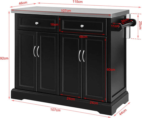Rootz Extendable Kitchen Storage Trolley - Kitchen Cabinet Cupboard - Sideboard - Kitchen Island