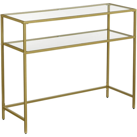 Rootz Console Table - Side Table - 2 Levels - Tempered Glass - Metal Frame - Adjustable Legs - Gold - 100 x 35 x 80 cm