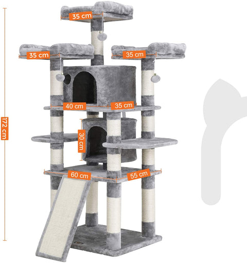 Rootz XXL Scratching post for cats - Cat tree - Gray - 60 x 55 x 172 cm