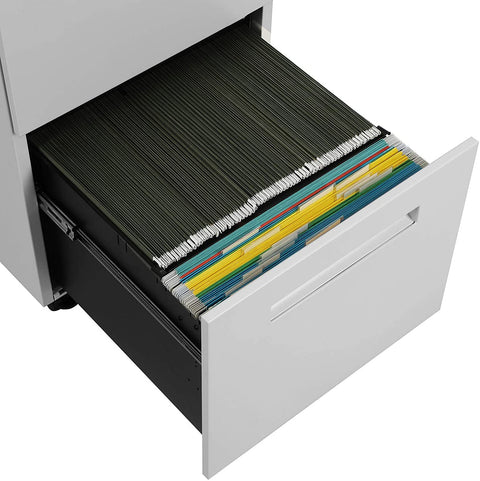Rootz Drawer Unit - Filing Cabinet - On Wheels - 2 Drawers - Lock - White - Metal - 39 x 45 x 69.5 cm