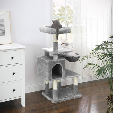Rootz Multilevel Cat Tree - Cat Tower - Scratching Post - Climbing Tree for Cats - Light Gray - 50 x 40 x 110 cm