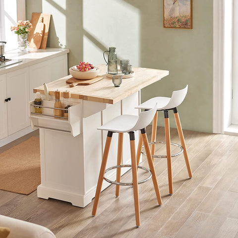 Rootz Extendable Kitchen Island Kitchen - Cabinet Sideboard Kitchen - Storage Trolley with Rubber Wood Worktop