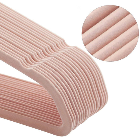 Rootz Clothes Hangers - 50 Pieces - Velvet - Anti-Slip - Space Saving - Pink - Gold - 45 x 0.6 x 23.5 cm