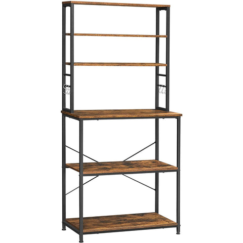 Rootz Kitchen Cabinet - Kitchen Rack - 6 Hooks - Metal - Industrial - Brown - Black - 80 x 40 x 167 cm