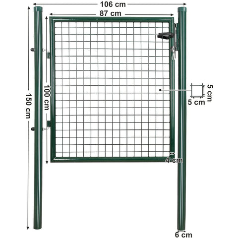 Rootz Garden Gate - Garden Fence - Garden Door - Lock - 3 Keys - Green - Steel - 106 x 150 x 6 cm