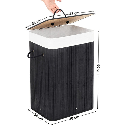 Rootz Foldable Laundry Basket Bamboo - Laundry Basket - 72L Black