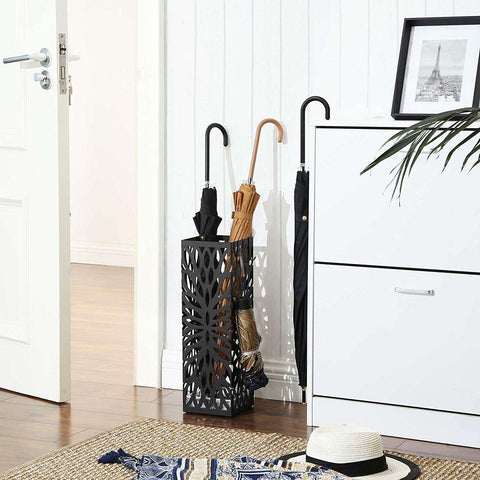 Rootz Metal Design Umbrella Stand with Drip Tray - Umbrella Stand - Umbrella Basket - Walking Stick Holder - Umbrella Stand - Square - Dim. 49 x 15.5 x 15.5 cm