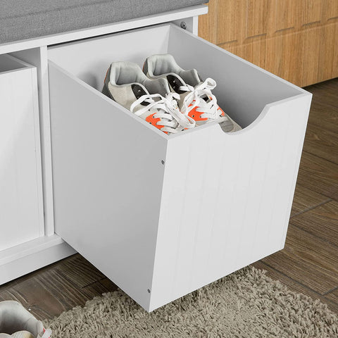 Rootz Storage Bench with 3 Drawers & Removable Seat Cushion - Shoe Storage Cabinet - White