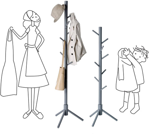 Rootz Coat rack - Freestanding - Clothes stand - Solid Wood - 8 Hooks - Tree-shaped - Gray / White - 47 x 47 x 175 cm