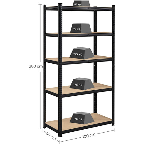 Rootz Shelving Unit - Workshop - Adjustable - Black/Blue - Metal - MDF - 200 x 100 x 50 cm