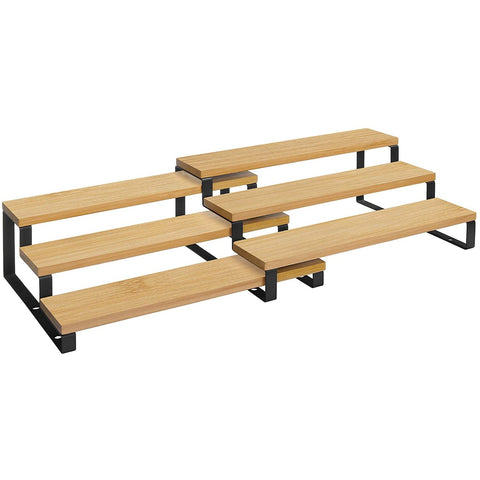 Rootz Kitchen Rack - Spice Rack - Set Of 2 - Three Shelves - Bamboo - Extendable - Stackable - Worktop