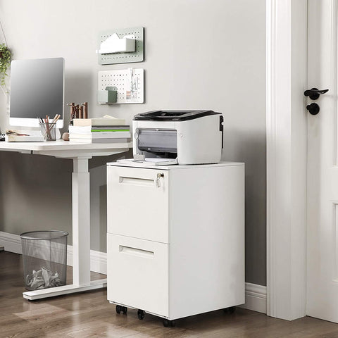 Rootz Drawer Unit - Filing Cabinet - On Wheels - 2 Drawers - Lock - White - Metal - 39 x 45 x 69.5 cm