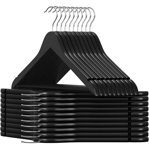 Rootz Maple Wooden Clothes Hangers - 20 Pieces - Skirt notches - Trouser bridge - Rotatable - Clothes - Suit - Jacket - Pants - Black