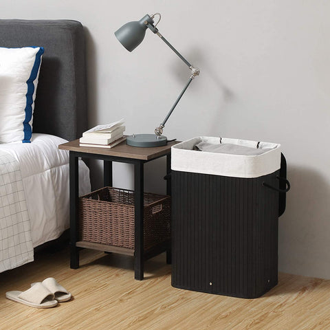 Rootz Foldable Laundry Basket Bamboo - Laundry Basket - 72L Black