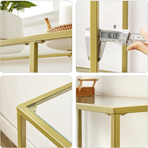 Rootz Console Table - Side Table - 3 Levels - Tempered Glass - Metal - Gold - 130 x 30 x 73.3 cm