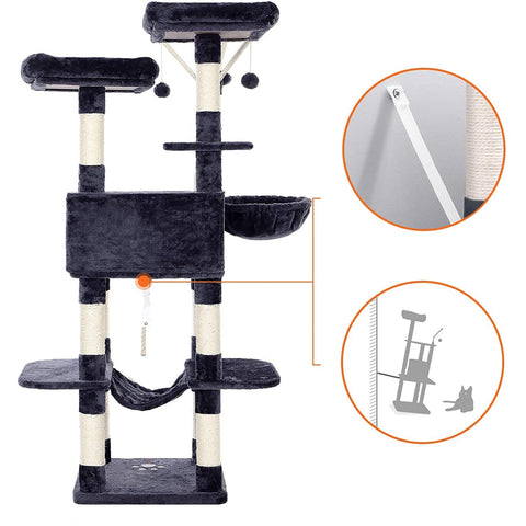 Rootz XXL Scratching post for cats - Cat tree - Smoke gray - 50 x 50 x 164 cm