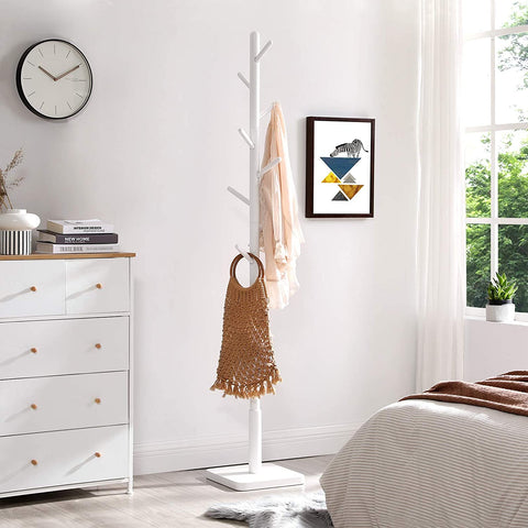 Rootz Coat Rack - Clothes Rack - Solid Wood - Tree Shape - 8 Hooks - White - Rubberwood - 30 x 30 x 175 cm