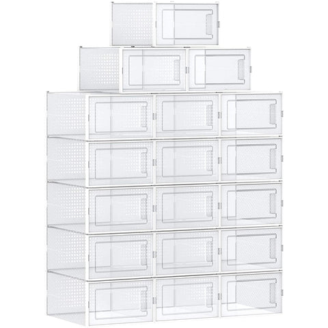Rootz Shoe Boxes - 18 Storage Boxes - Foldable and Stackable - Size 44 - Transparent White - 31 x 24.5 x 17.5 cm