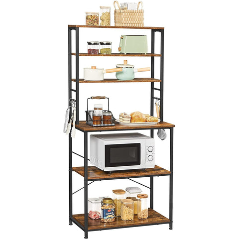 Rootz Kitchen Cabinet - Kitchen Rack - 6 Hooks - Metal - Industrial - Brown - Black - 80 x 40 x 167 cm