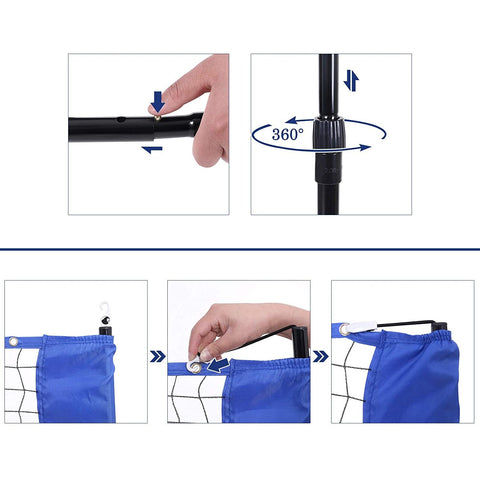 Rootz Badminton Net - Tennis Net - Adjustable Height - Iron Frame - Transport Bag - Blue - Black - Yellow