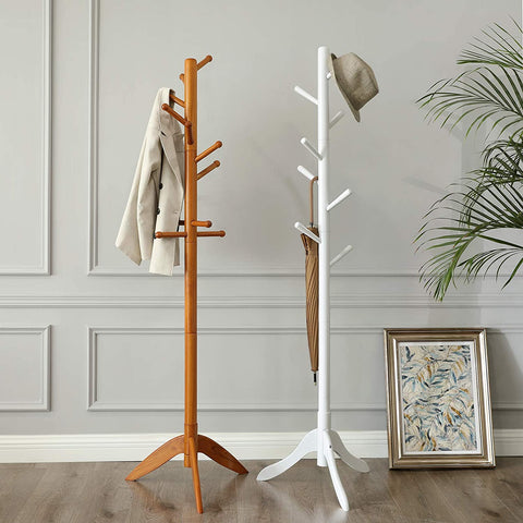 Rootz Coat Rack - Tree-shaped - Freestanding - 8 Hooks - Solid Wood - Rubberwood - White - ?57 x 57 x 177 cm