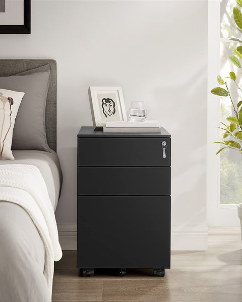 Rootz Steel Rolling Cabinet with 3 Drawers - Hanging File Lockable Office Cabinet - 52 x 39 x 60 cm