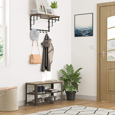 Rootz Shoe bench - Shoe rack - Shoe cabinet - Industrial - wood look, gray-black - 73 x 30 x 45