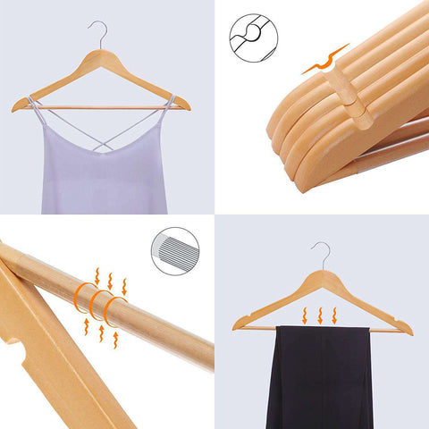 Rootz Maple Wood Clothes Hangers - 20 Pieces - 360 Degree Hanger - Clothes Hanger Coat, Pants - Clothes Hangers