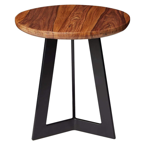 Rootz Side Table - Wooden Coffee Table Metal Legs - Brown - 35 x 37 x 35 cm