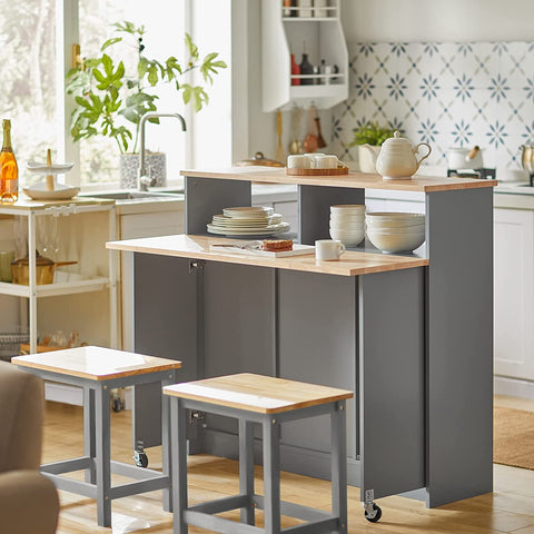 Rootz Kitchen Island - Sideboard with 2 Sliding Doors and Foldable Worktop - Kitchen Dining Room - Sideboard Storage Cabinet - Cupboard