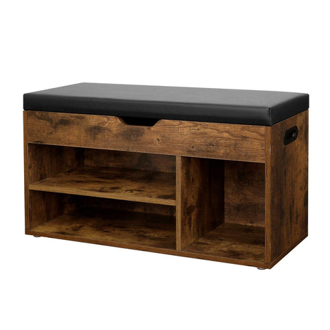 Rootz Shoe Bench - Seat Bench - Padded, 3 Open Compartments, Under Seat Storage - Shoe Storage - Hallway, Living Room, Bedroom - Dark Brown