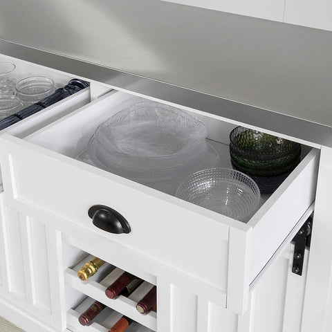 Rootz Kitchen Storage Trolley - Kitchen Cabinet - Cupboard - Sideboard - Kitchen Island with Stainless Steel Top & 2 Sliding Doors