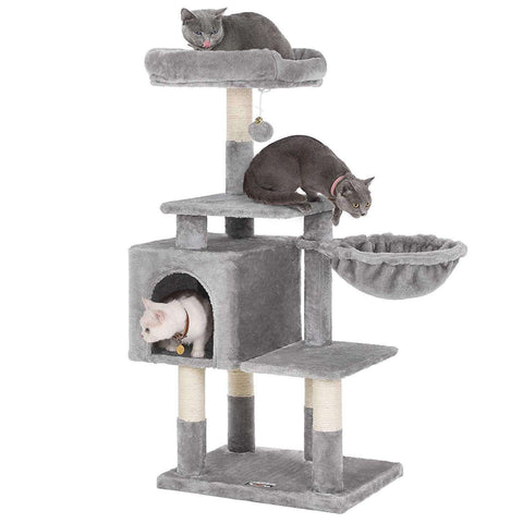 Rootz Multilevel Cat Tree - Cat Tower - Scratching Post - Climbing Tree for Cats - Light Gray - 50 x 40 x 110 cm