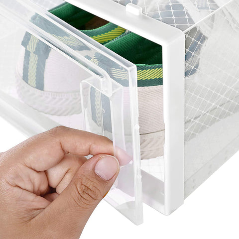 Rootz Shoe Boxes - Set Of 8 - Storage Boxes - Organizer - Foldable - Stackable - Up To Size 42 - Transparent White
