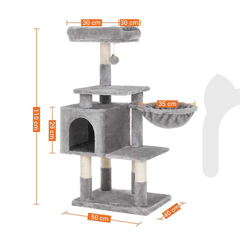 Rootz Multilevel Cat Tree - Cat Tower - Scratching Post - Climbing Tree for Cats - Light Gray - 50 x 40 x 110 cm